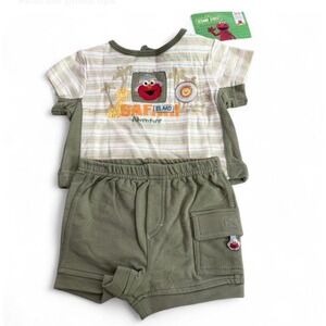 Vintage NWT Sesame Street Elmo Safari Baby Outfit Set 3-6M Shirt Shorts